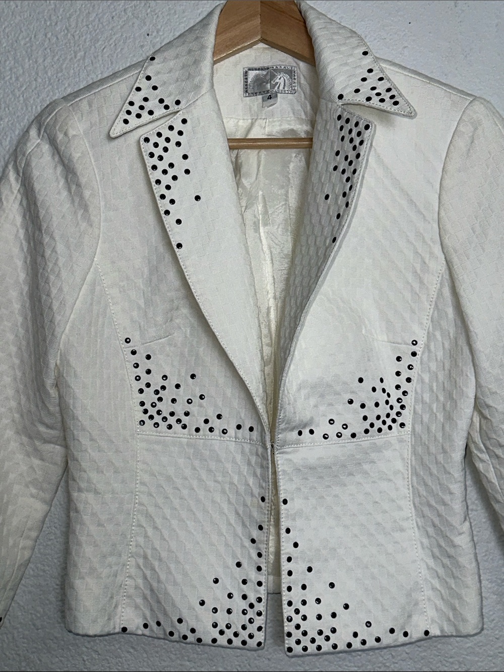 Alberto Makali Blazer Jacket White Black Dot Career Work Office Women Size 4